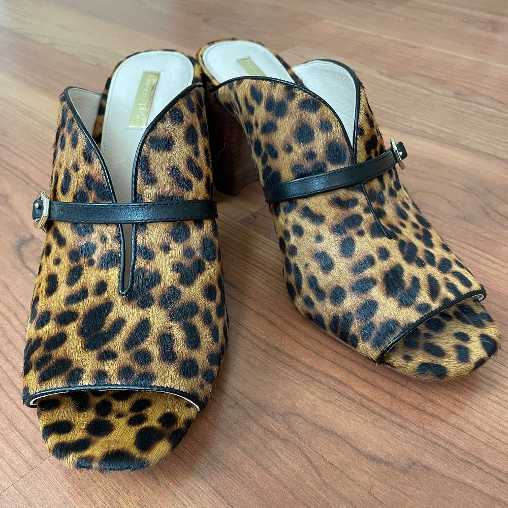 LOUISE ET CIE Women's Leopard Pattern Calf Hair Heeled Sandals SIZE 9.5